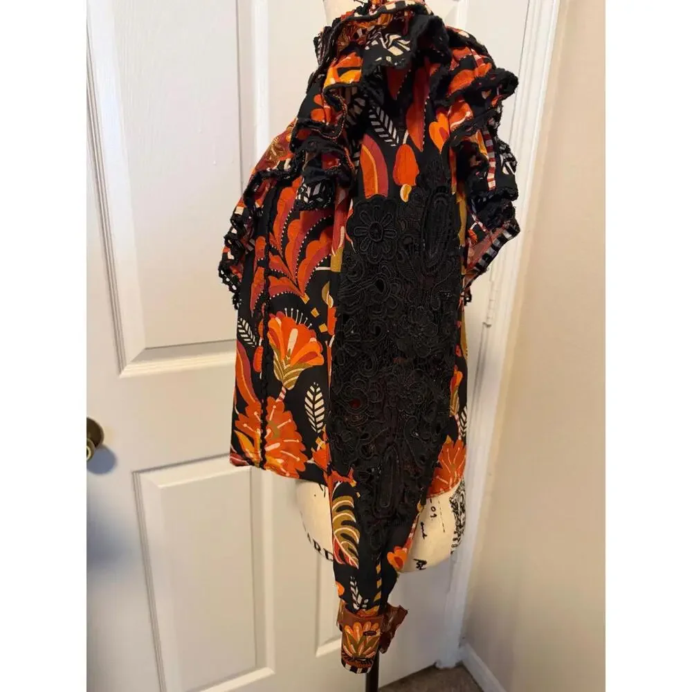 Farm Rio Floral Ruffle Blouse Small - Picture 4 of 8